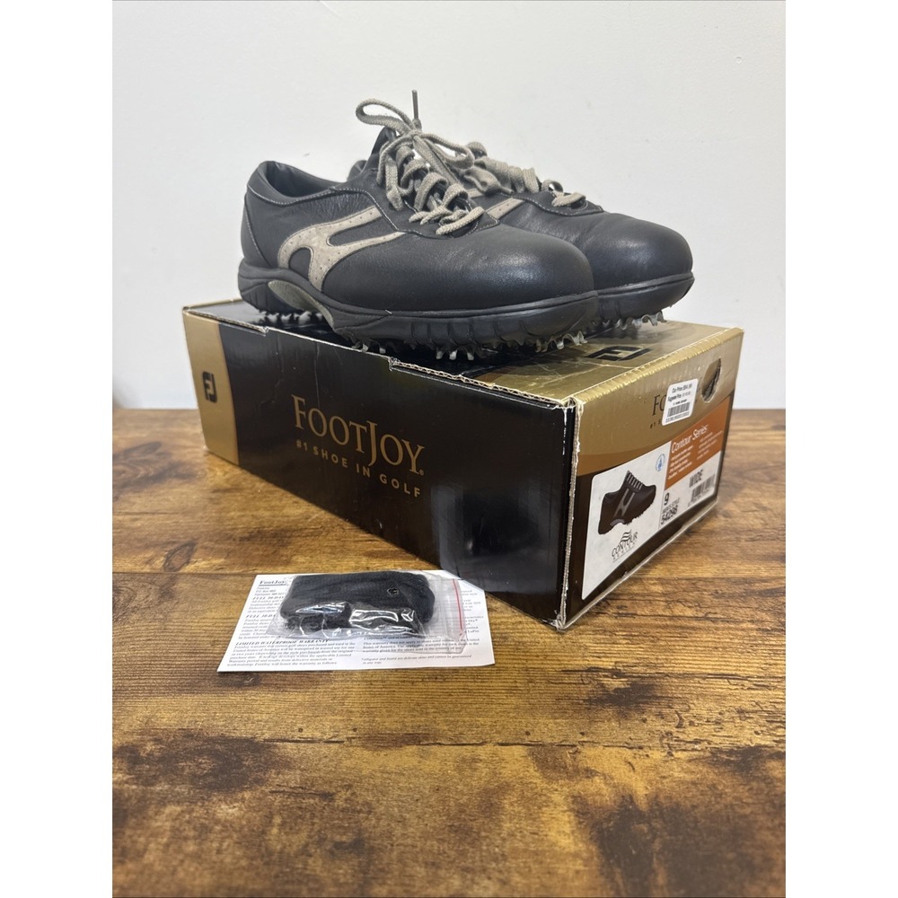 Mens FootJoy Leather Golf Shoes Size 9 W Contour Series Cleats Black 54298 Wide